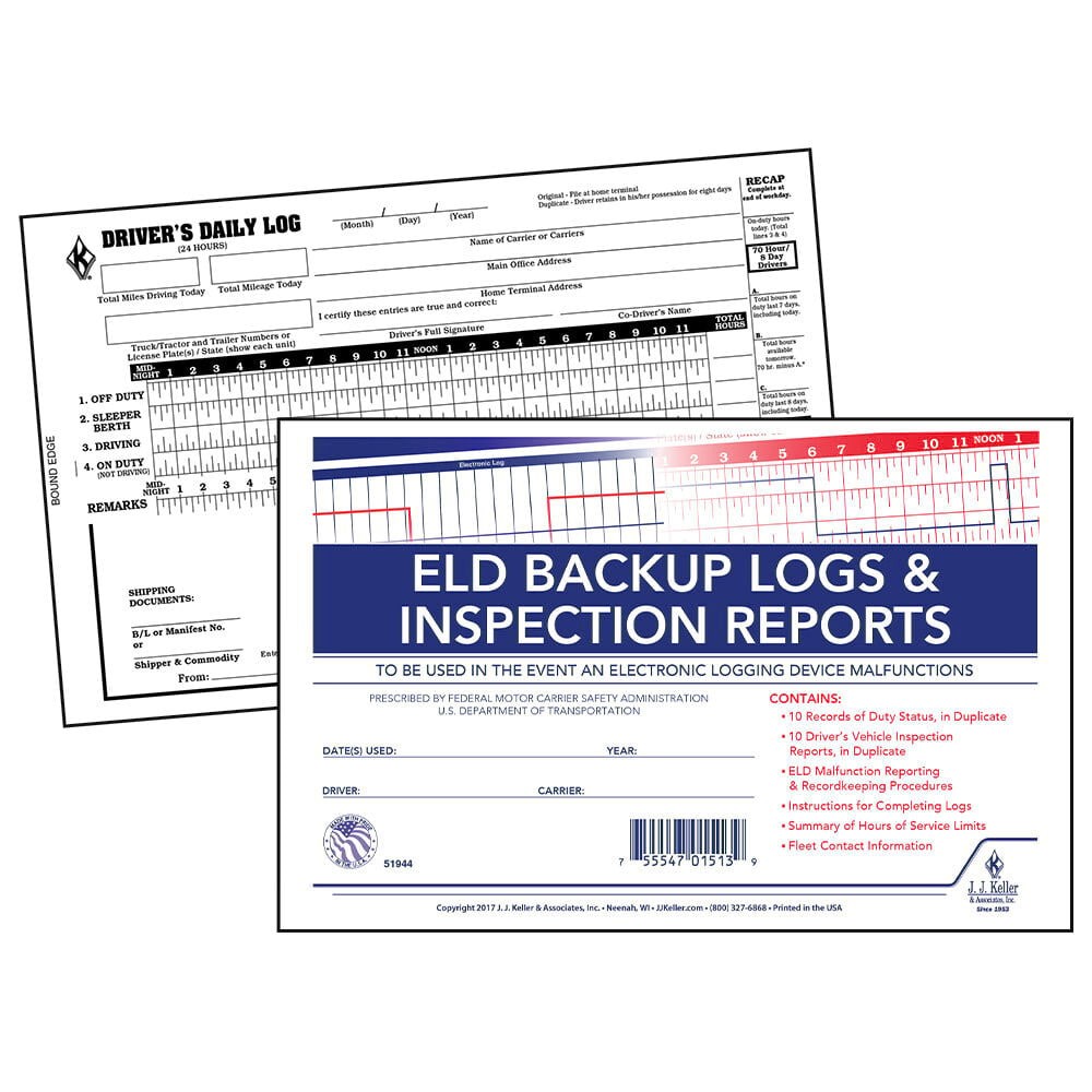 J. J. Keller ELD Backup Driver Log Book 10-pk., Detailed DVIR, Daily Recap,