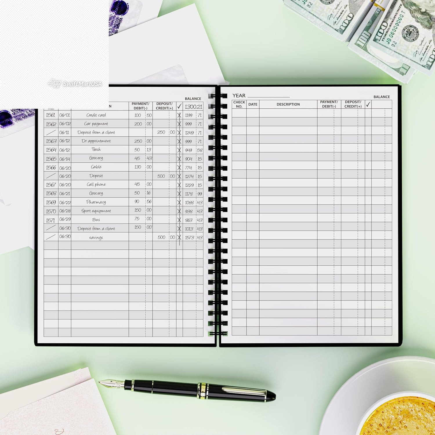 Accounting Ledger Book-A5 Check Register for Small Businesses5.8″ X 8.6″ (Black)