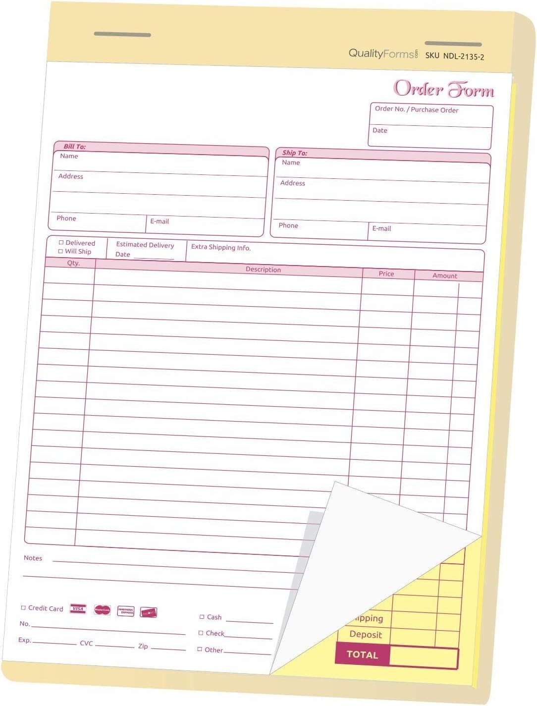 Durable Bound Carbonless Order Forms – Extra Space for Customer Info, 50 Sets