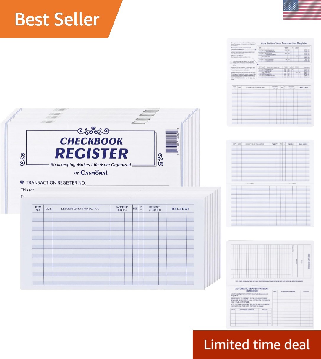 Effortless Financial Management: 32-Pack Check Registers for Payments & Deposits