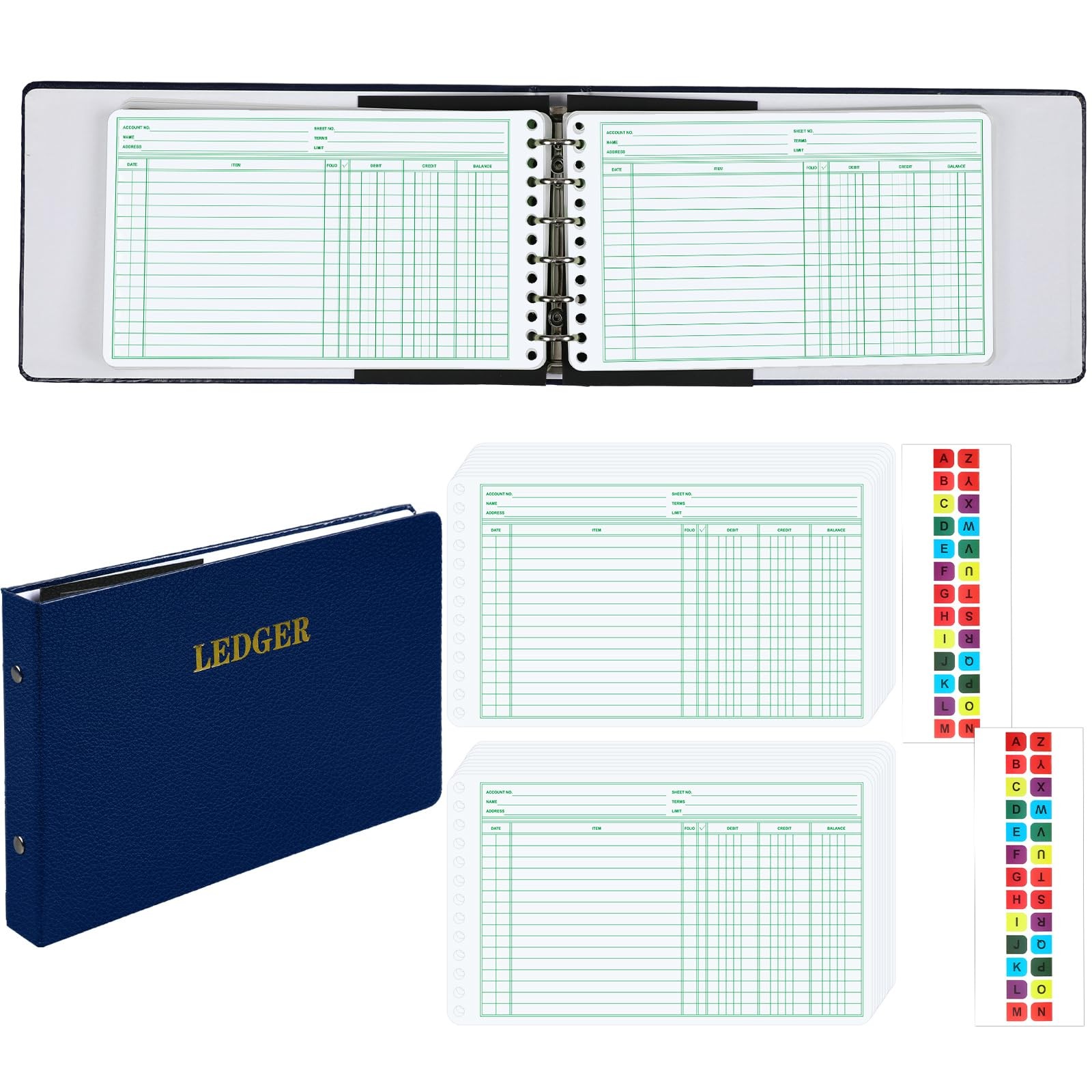 Ring Ledger Binder with 200 Pcs 5″x8.5″ Ledger Sheets Small Index Tabs for Bo…