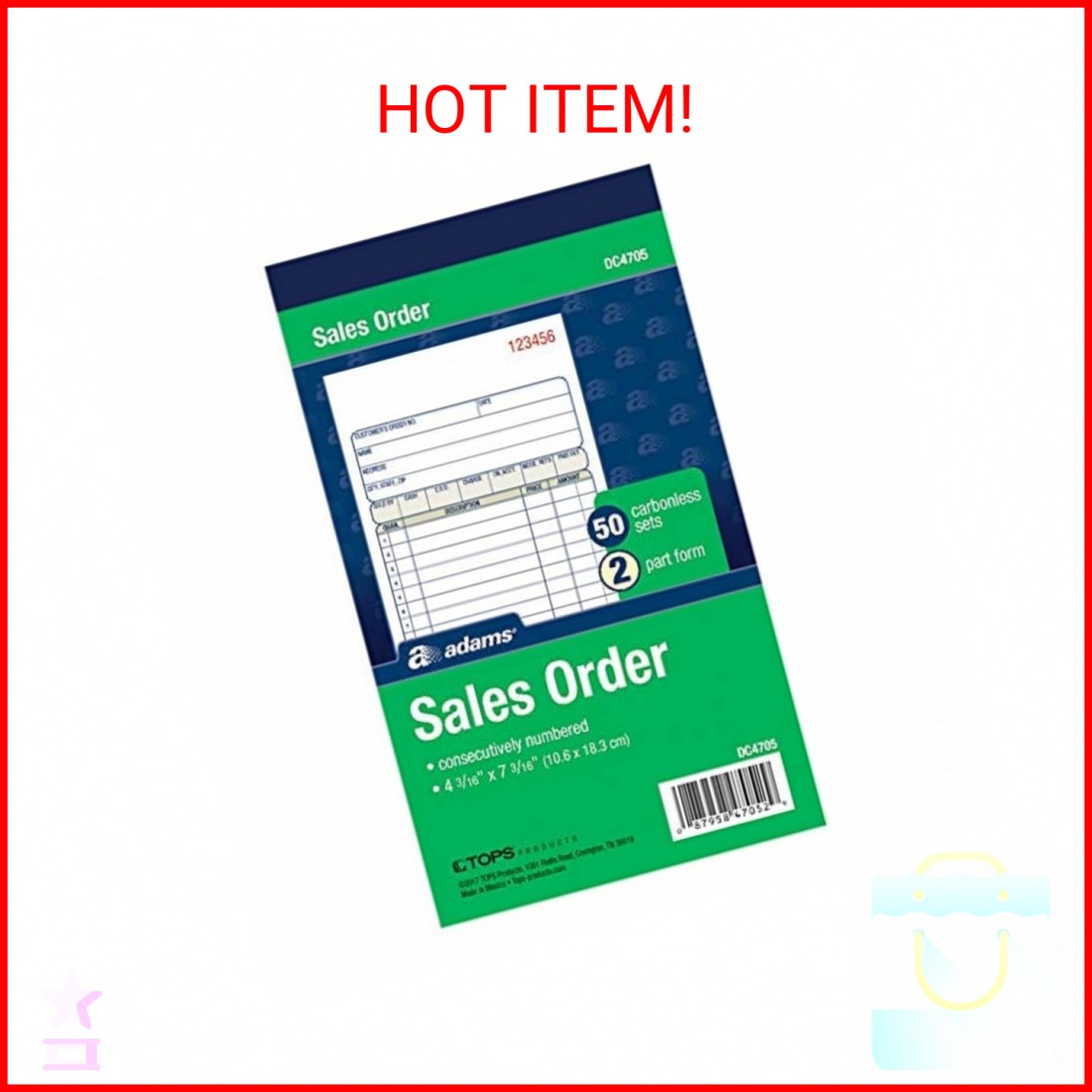 Adams Sales Order Books, 2-Part, Carbonless, White/Canary, 4-3/16″ x 7-3/16″, Bo