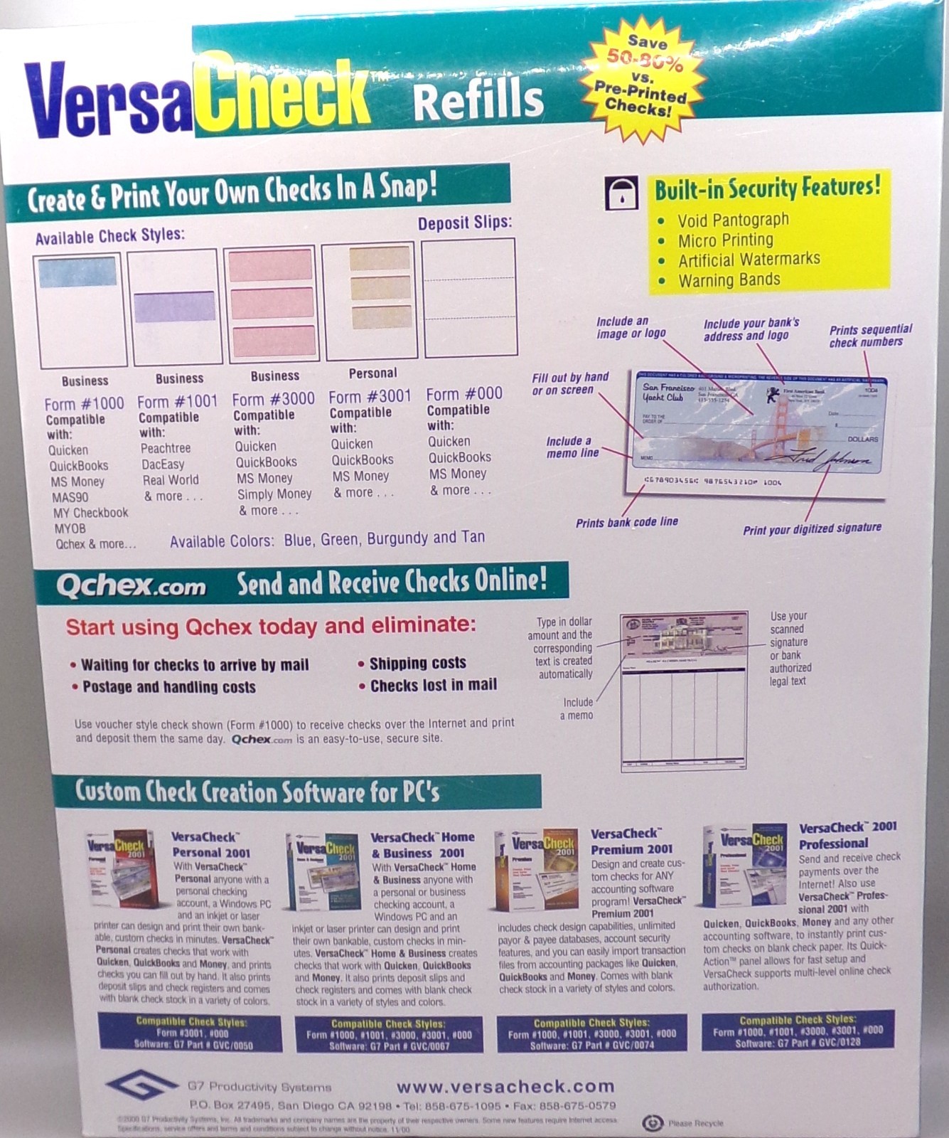 Versa Check Refills Form #1000 – 250 sheets 250 checks – Blue New in Box