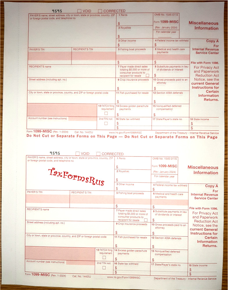 2025 IRS TAX FORMS KIT: 1099-MISC, 4 recipients +envelopes +1096, NON-Carbonless