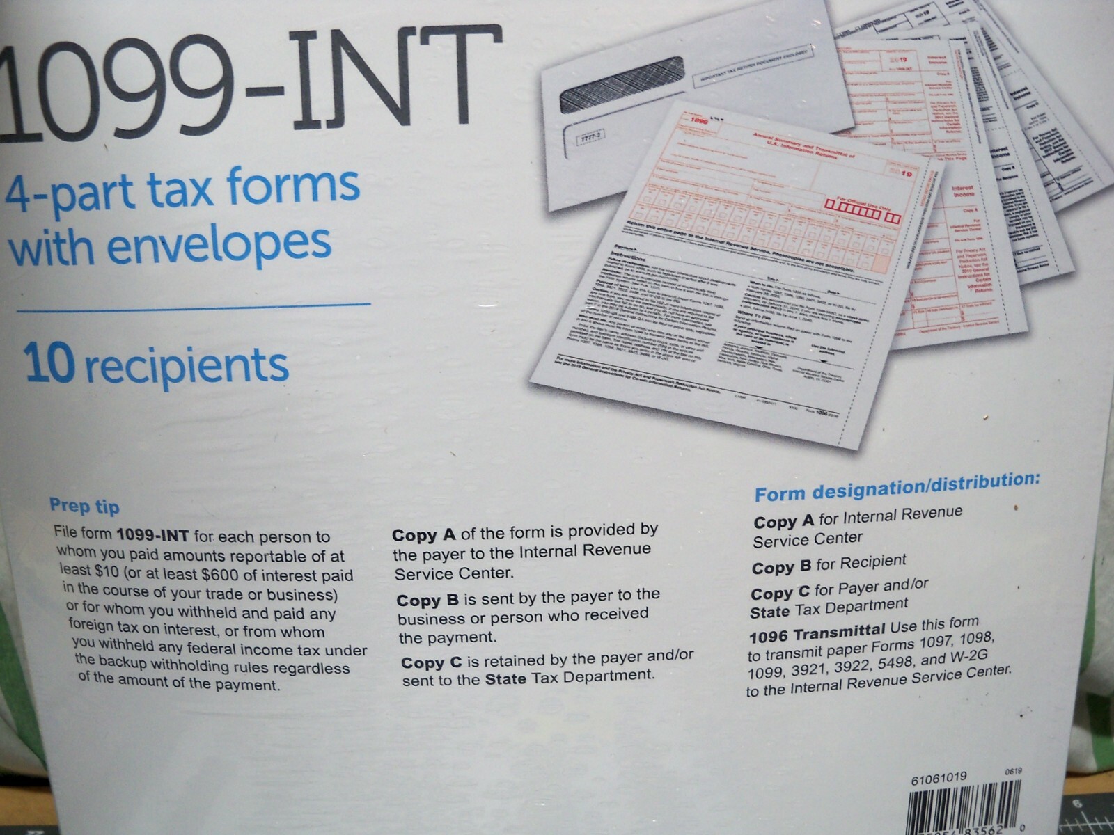 2019 Office Depot 1099-INT Tax Forms w Envelopes, 4-Part,10-PK Staples USA