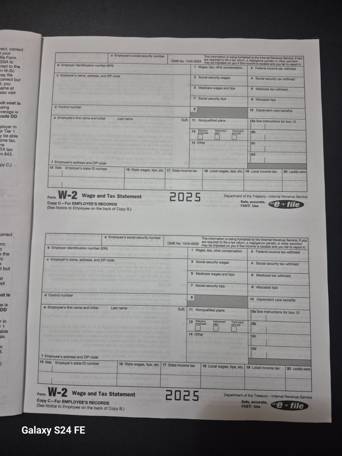 2025 W2 -5 Forms for 2 employees per Form of Wage and Tax Statement