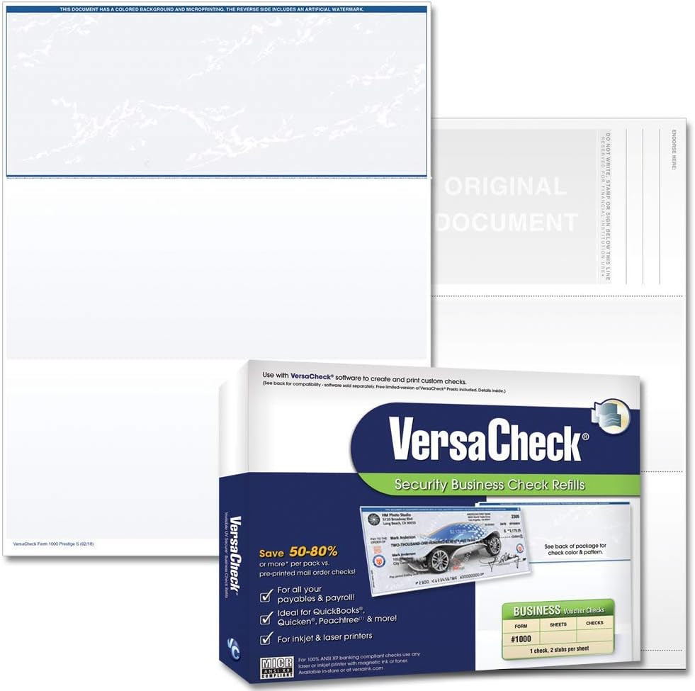 Secure Checks – 500 Blank Business Voucher Checks – Blue Prestige S