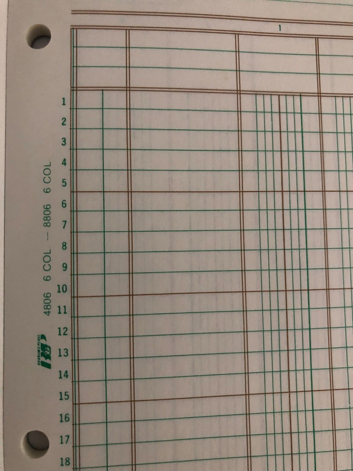 Vtg Boorum Columnar Acctg Work Sheet Pad 6 Column 8806 50 Sheets Blank Green Pgs