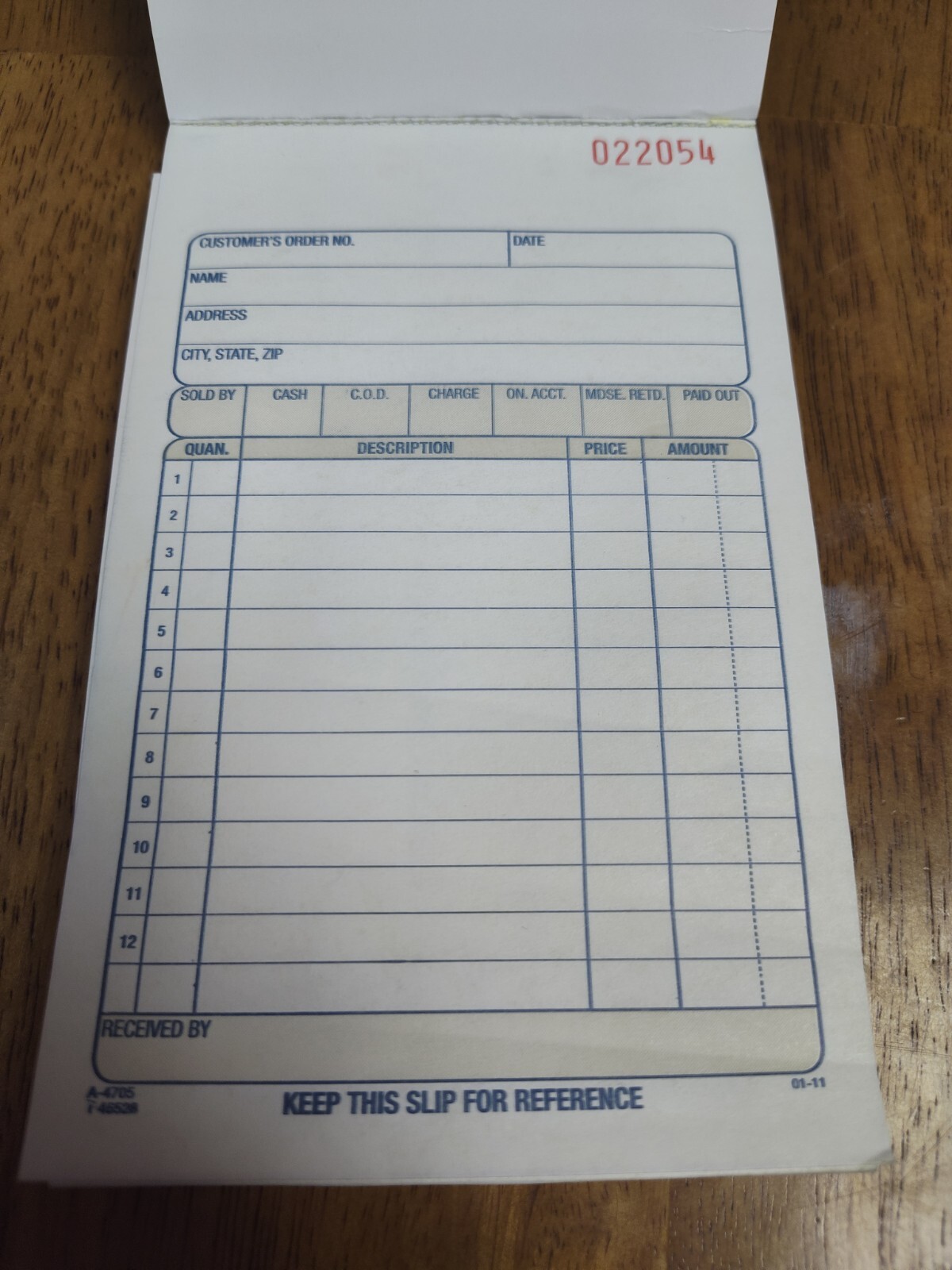 2 Adams DC3705 sales Order, 50 Carbonless Sets, 2 Part Form, 3 11/32″ x 7 3/16″