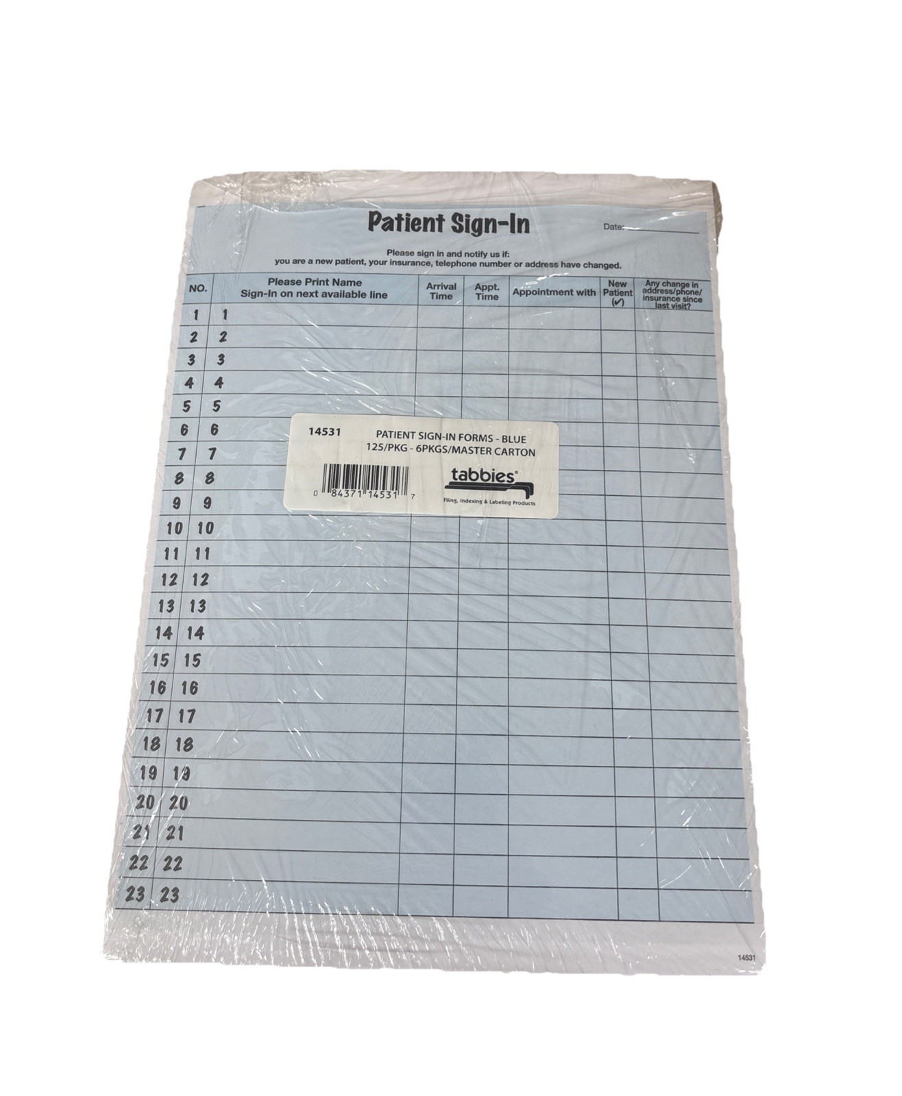Tabbies Patient Sign-In Label Forms Color Blue 8 1/2″ x 11 5/8″ 125 Pack 14531