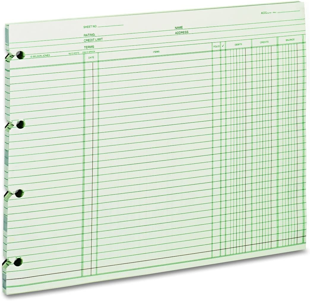 Wilson Jones GN2D Accounting, 9-1/4 X 11-7/8 Pack of 100 Loose Sheets Green