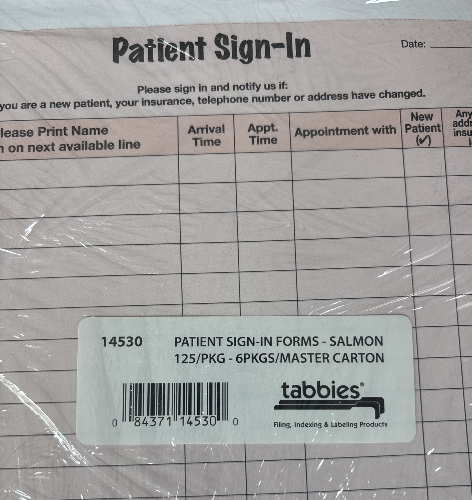 Tabbies 14530 Patient Sign-In Forms Salmon Medical Office Log 125 Sheets