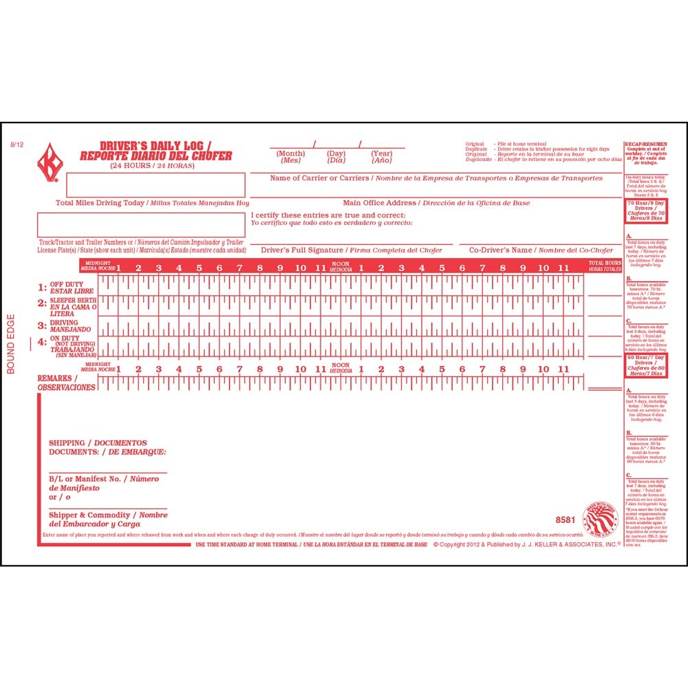 J. J. Keller Driver’s Daily Log Book 10-pk. with DVIR & Recap, Bilingual,