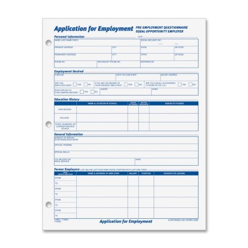 Cardinal Brands TOP32851 Employment Application Form 50 Sheets White