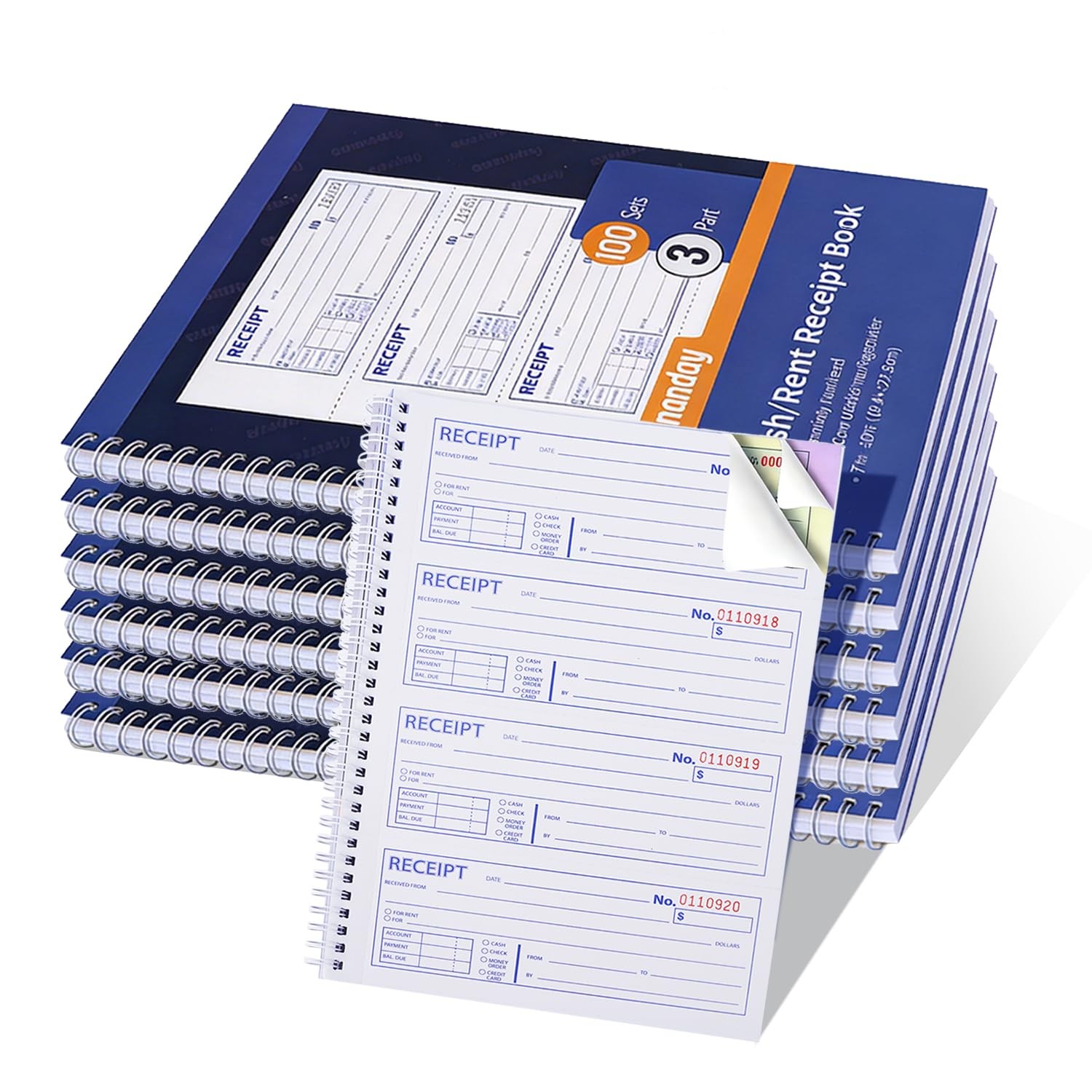 6 Pack Large Money and Rent Receipt Large, 6 Books-3 Part Carbonless