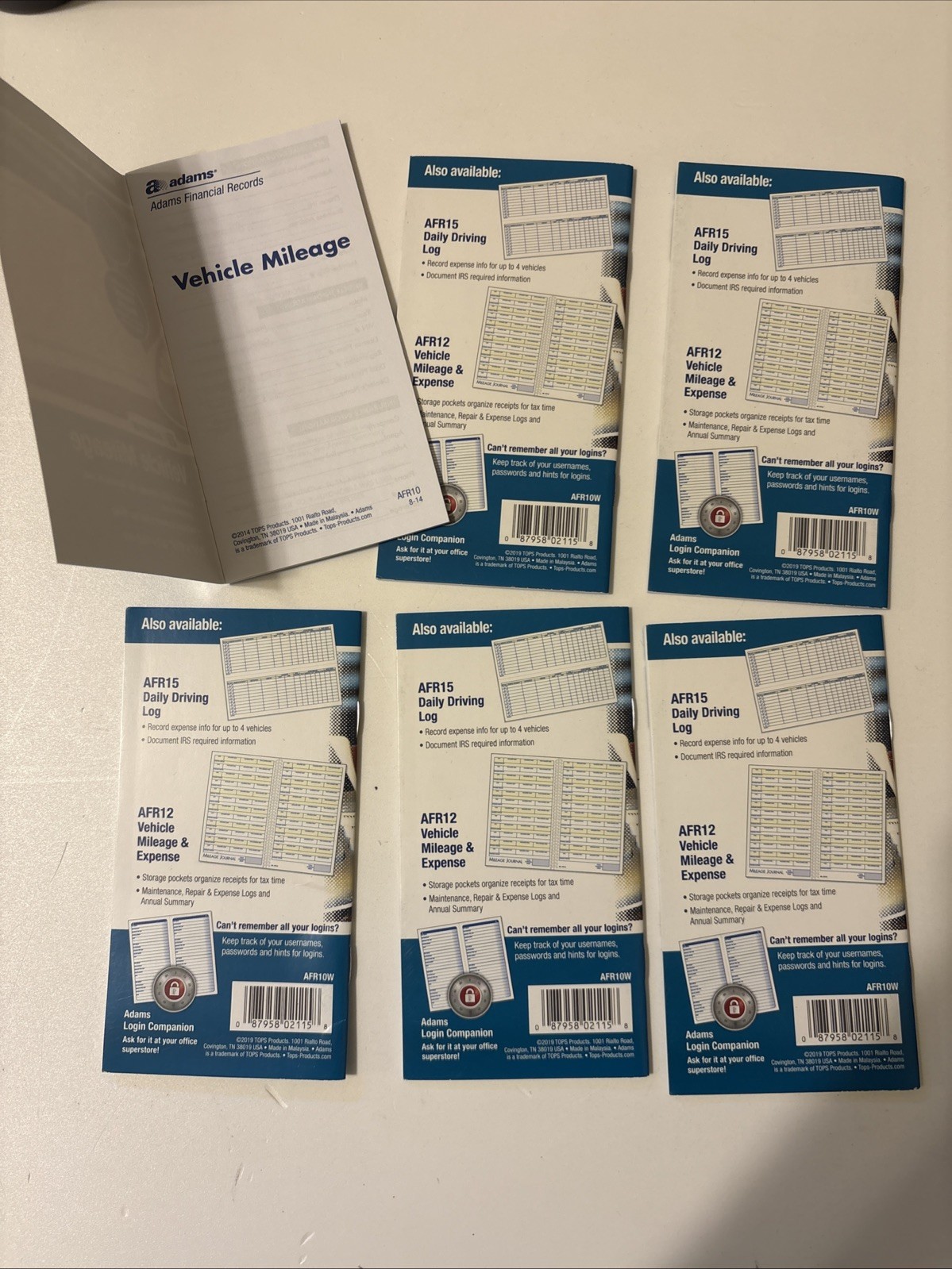 6 Adams AFR10W Vehicle Mileage Journals Logs.
