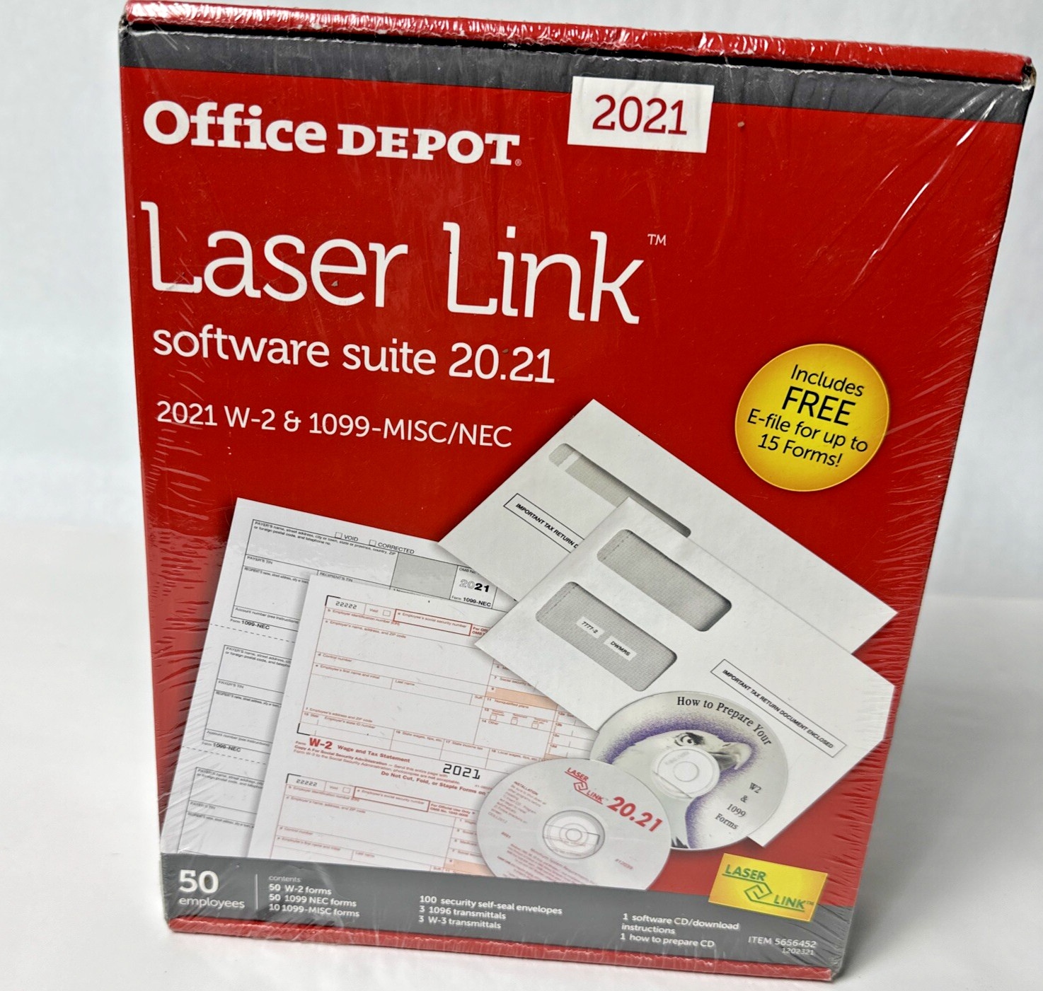 Office Depot Laser Link 2021 Tax Software Suite W2 1099 MISC NEC 50 Forms New