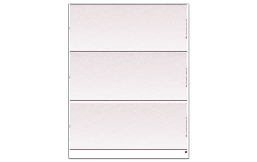 Deluxe Laser 3-up Blank Check Stock Pink 100
