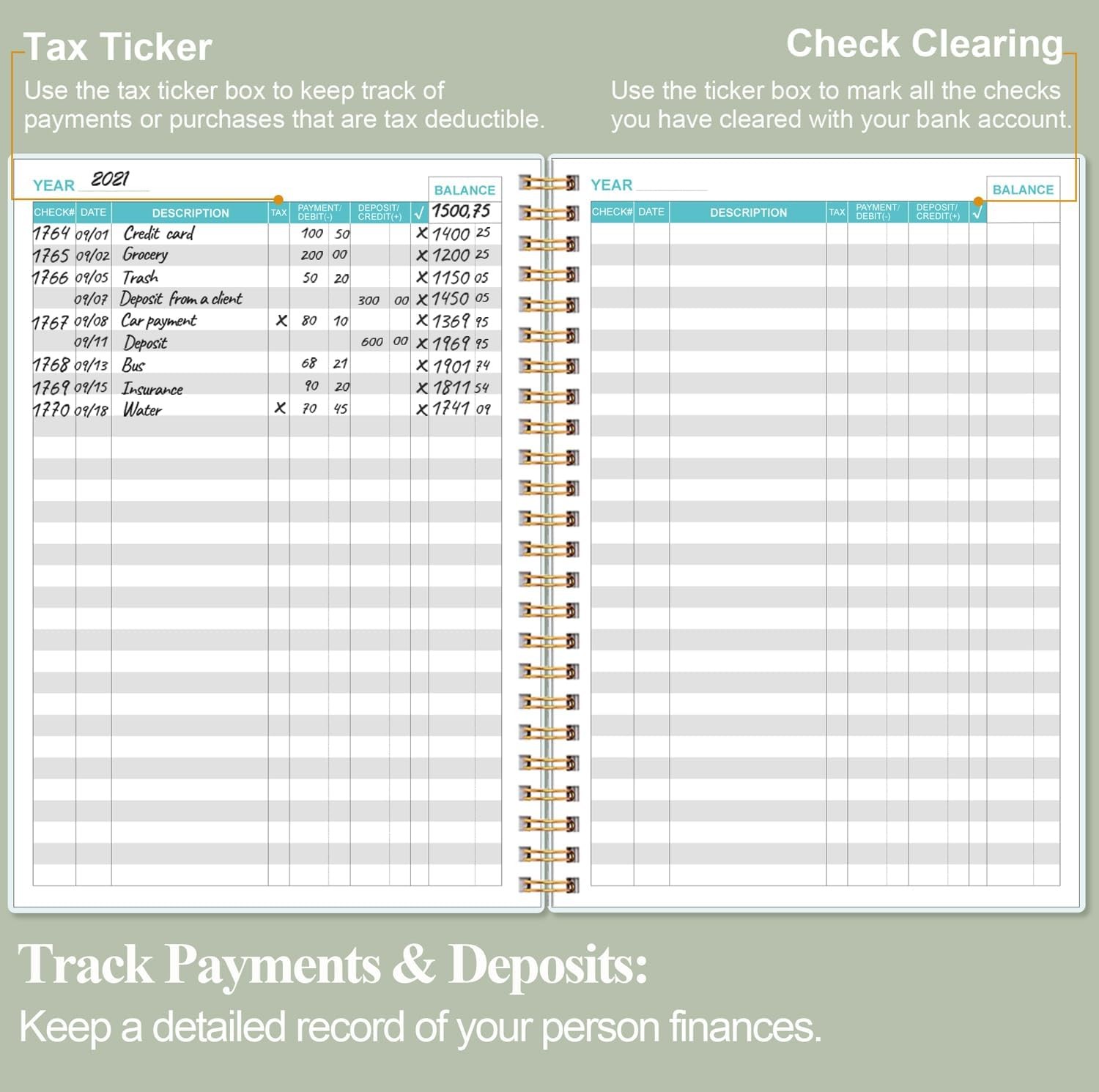 Check Register Checkbook Expense Ledger Book for Personal and Small Business