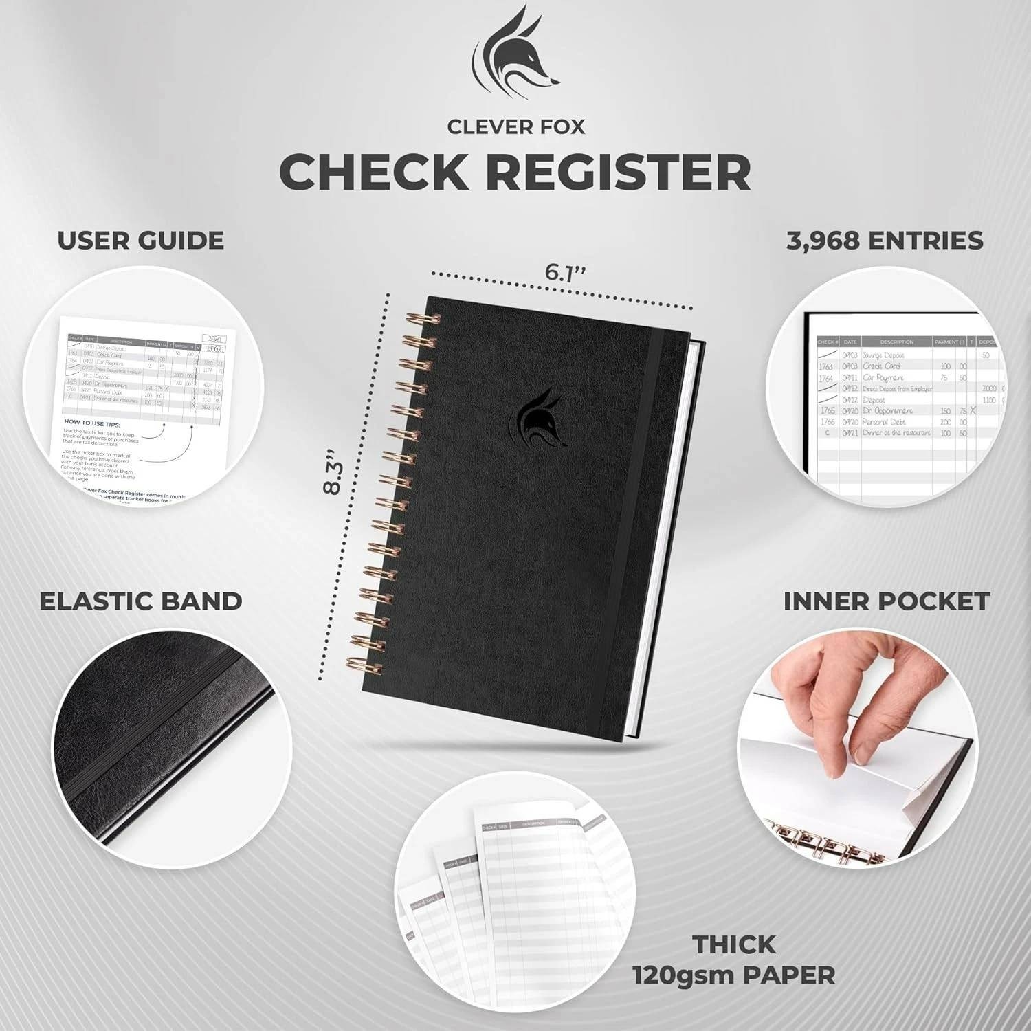 Check Register for Personal Checkbook – 6.1″ x 8.3″, Hardcover, Black