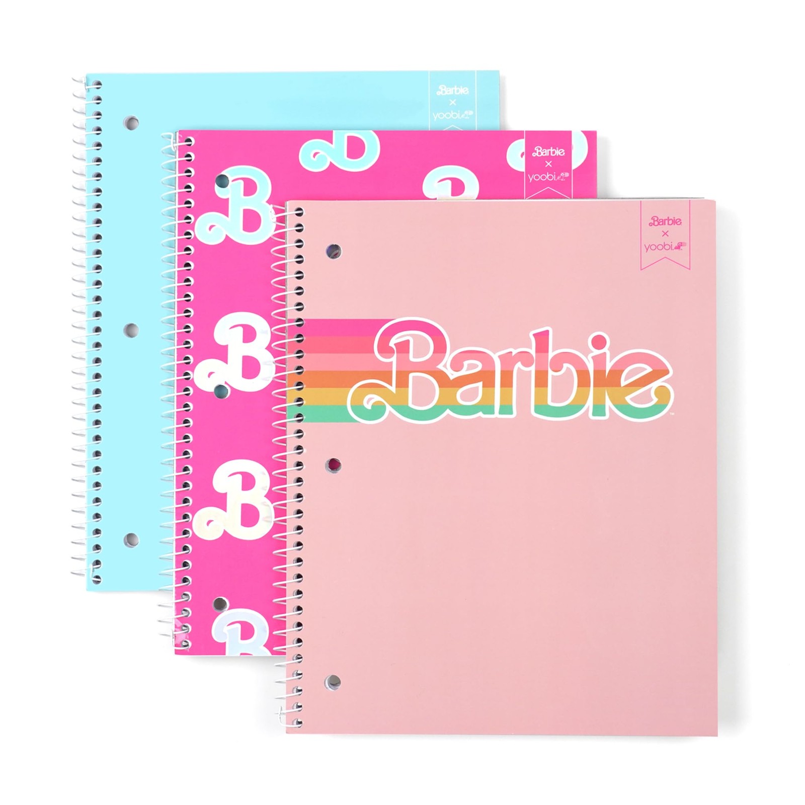 Barbie X College Ruled Spiral Notebook Set – 3-Pack of 1 Subject Notebooks, P…
