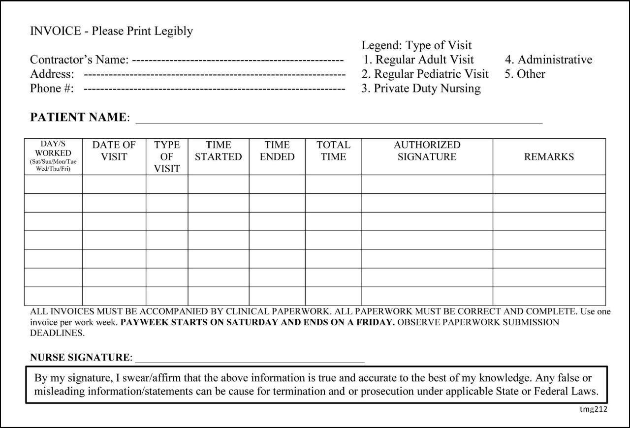 Home Healthcare Employee Invoice Form / 2 Part or 3 Part / 5.5 x 8.5 / TMG212