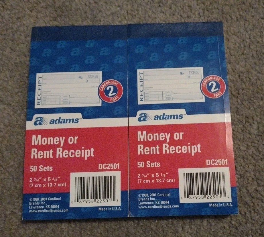 100 Adams Money and Rent Receipt, 2-3/4 x 5-3/8 Inches, 2 Books, White/Canary