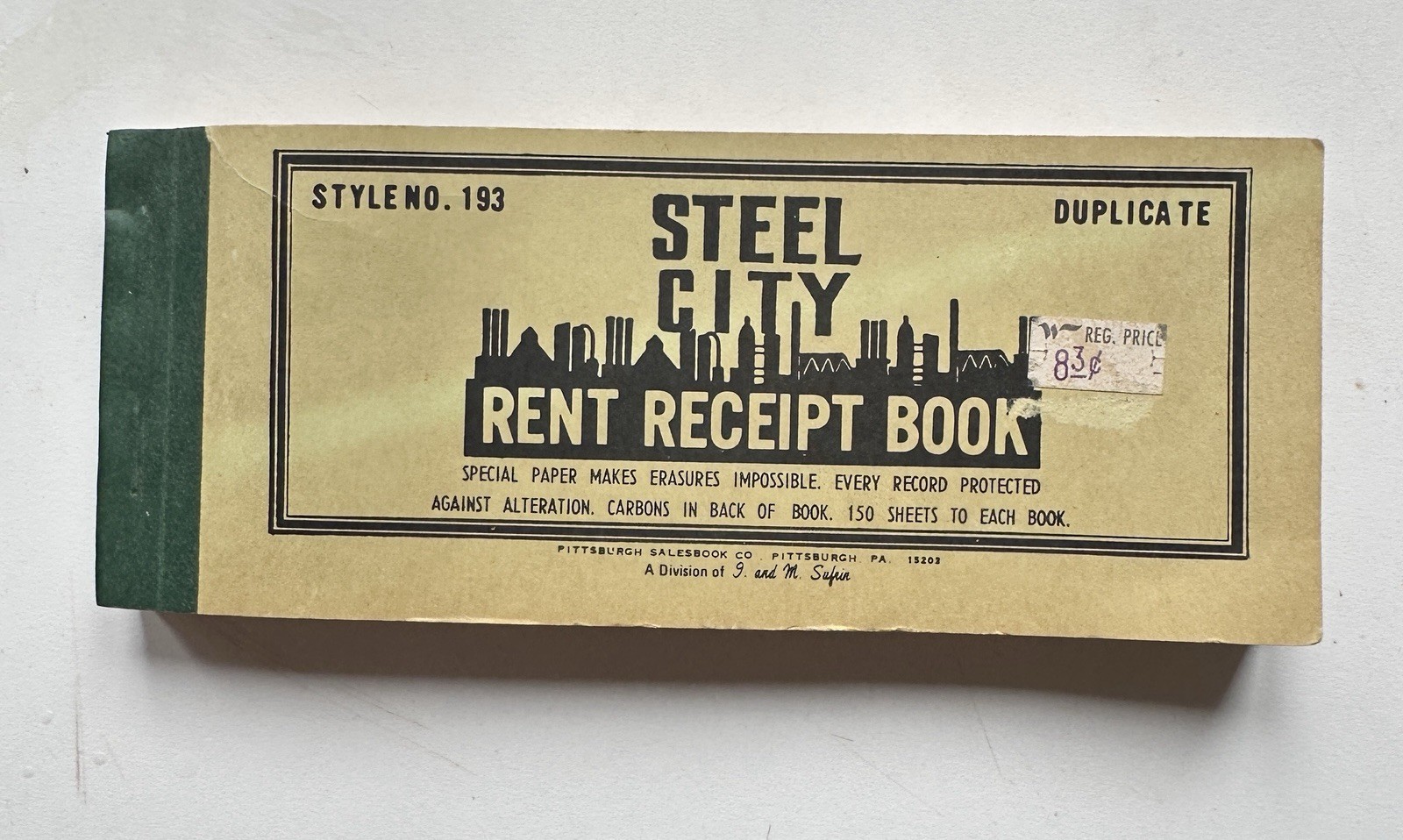 Steel City Rent Receipt Book No. 193 Complete With Carbon Paper Vintage 50s 60s