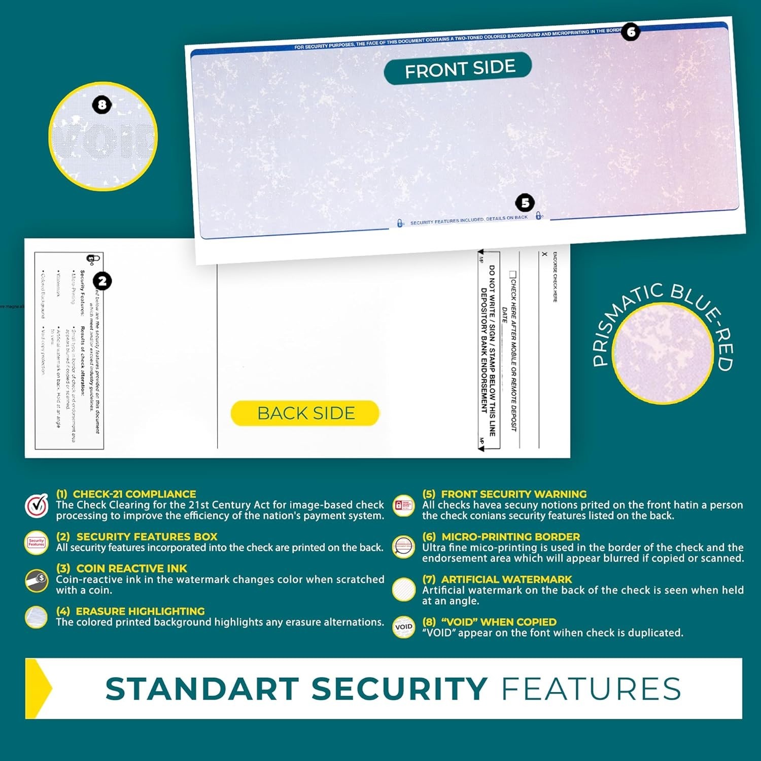 Secure & Easy-to-Print Computer Check Paper – 50 Sheets, Smooth Finish Blue-Red