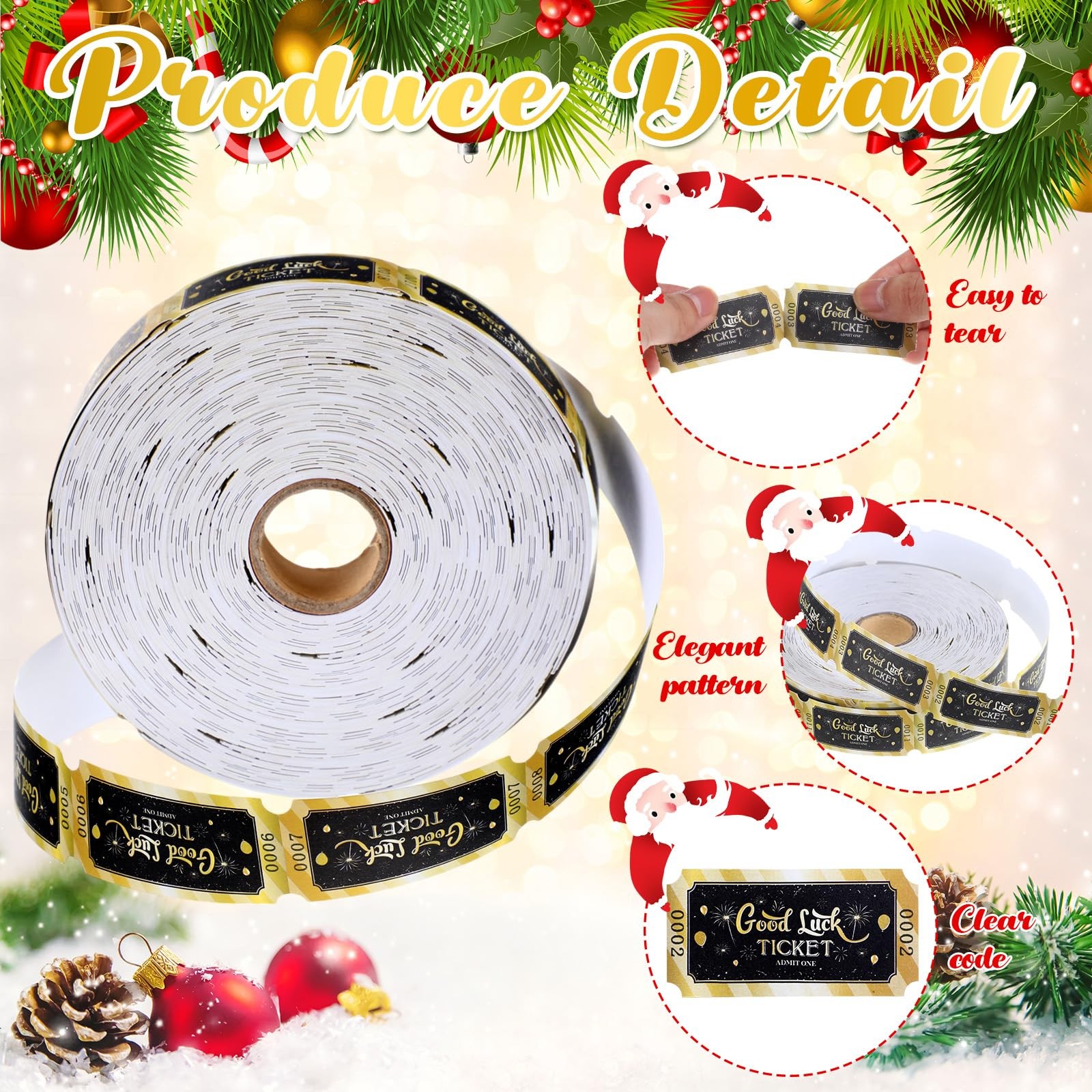 Pasimy 1000 Pcs Tickets Roll Single Raffle 1 x 2 inch, Gold