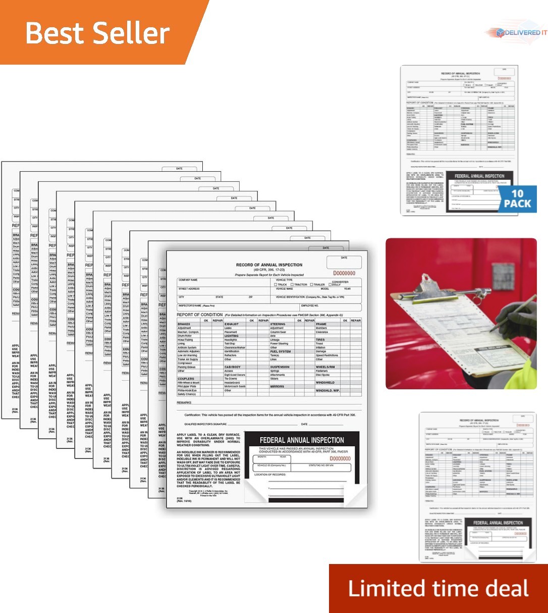 J. J. Keller’s 10-Pack of Carbonless Annual Inspection Forms for Fleet Safety