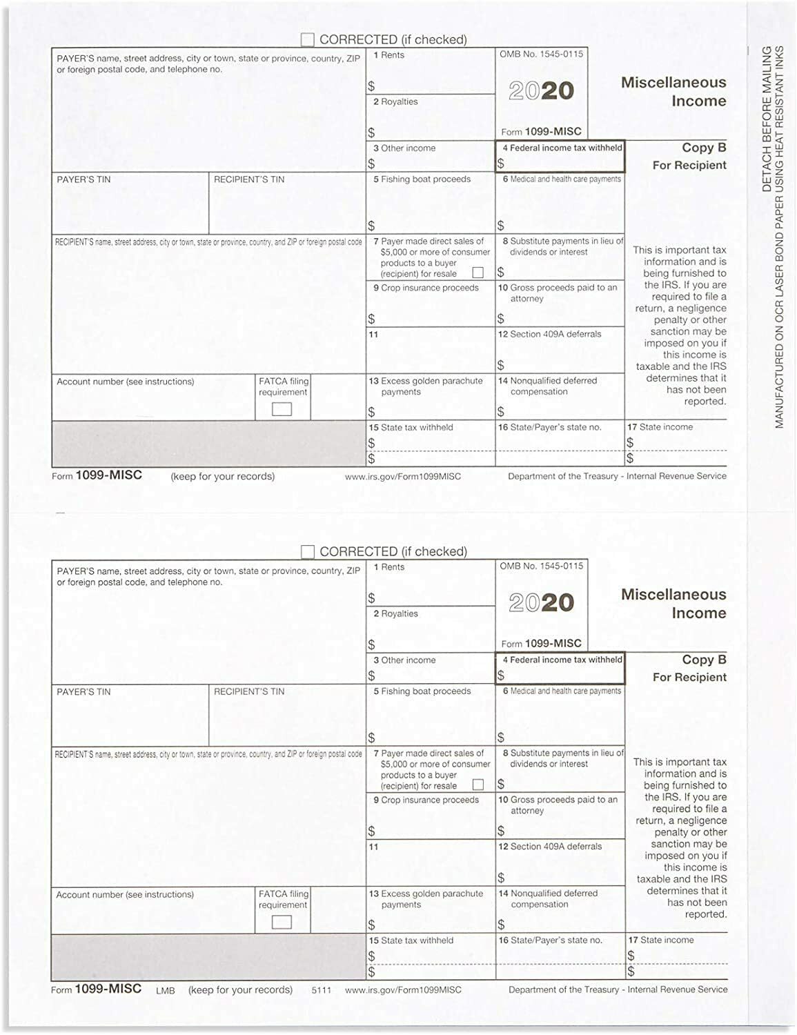 Tops 2020 1099-MISC Tax Kit and 1096, Laser Tax for 50 Recipients (Vendors)