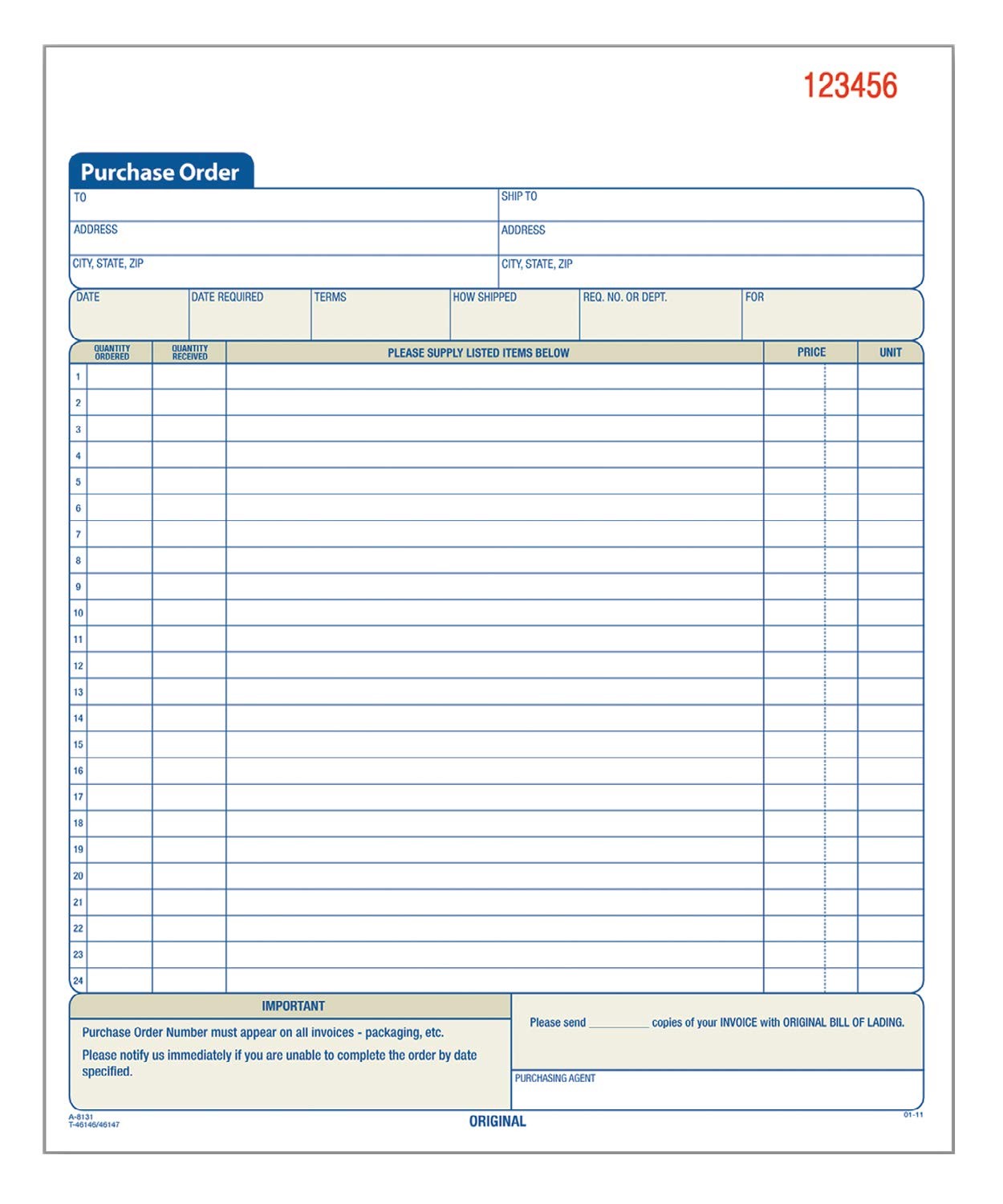 Adams Purchase Order Book, 8.38 x 50 Count (Pack of 1), White/Canary/Pink