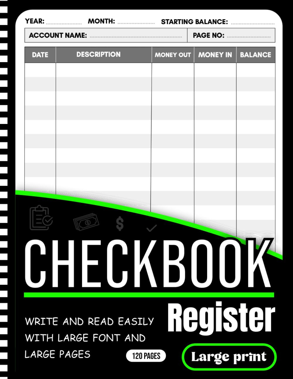 Large Print Checkbook Register: Easy-to-Read Big Font Layout | Track Deposits, P