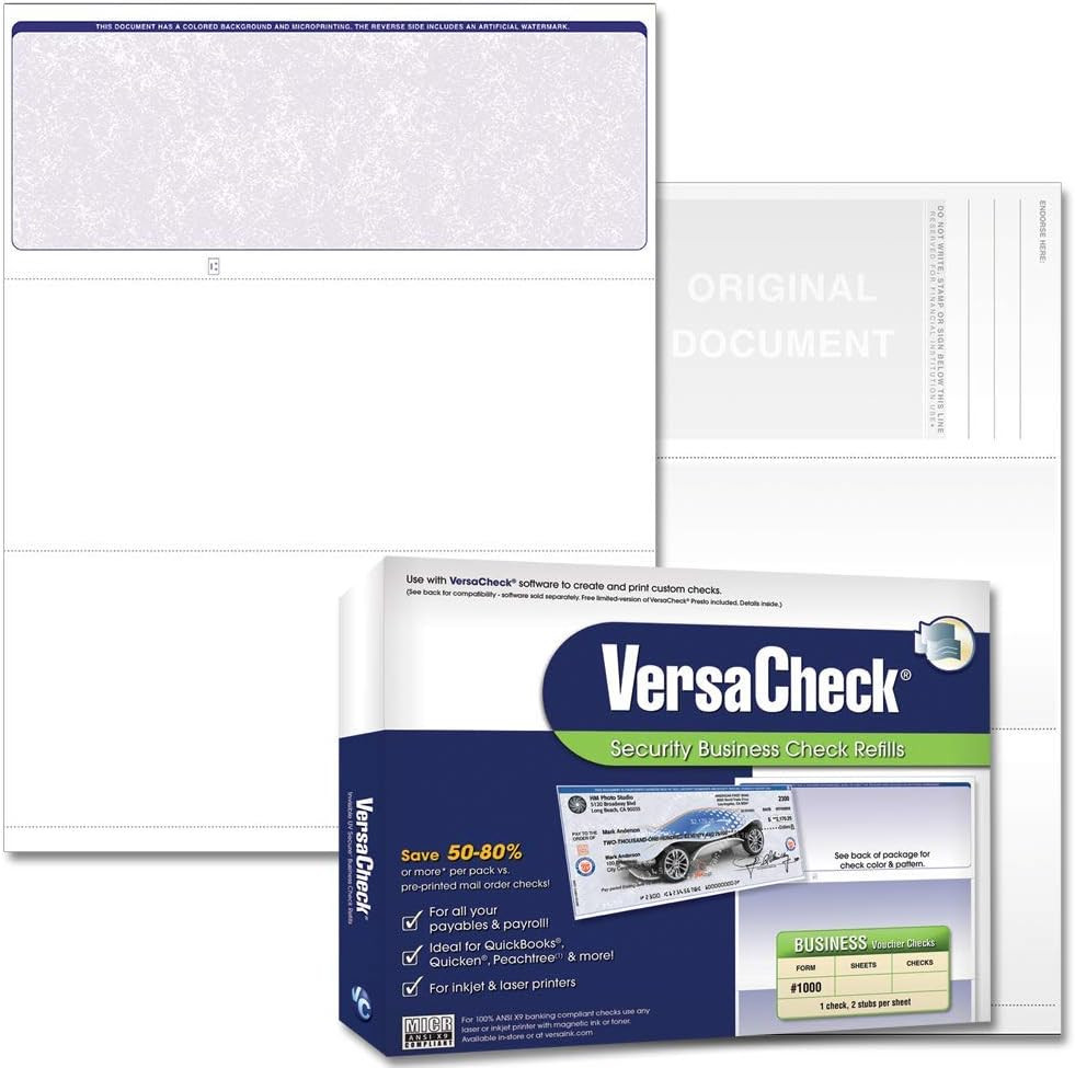 Secure Checks – 500 Blank Business Voucher Checks – Blue Classic – 500 Sheets Fo