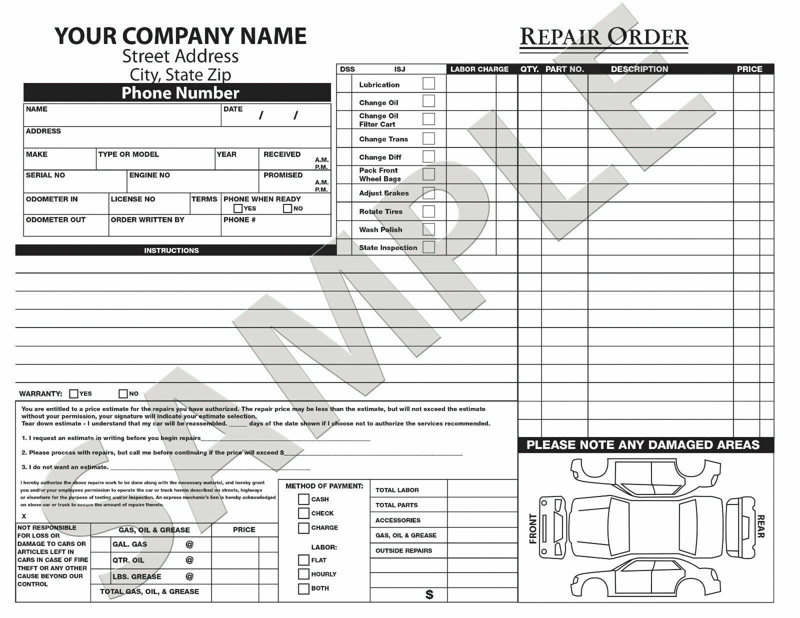 250 Custom Carbonless Form/Invoice / Sales Receipt / Estimate / Quote / Proposal