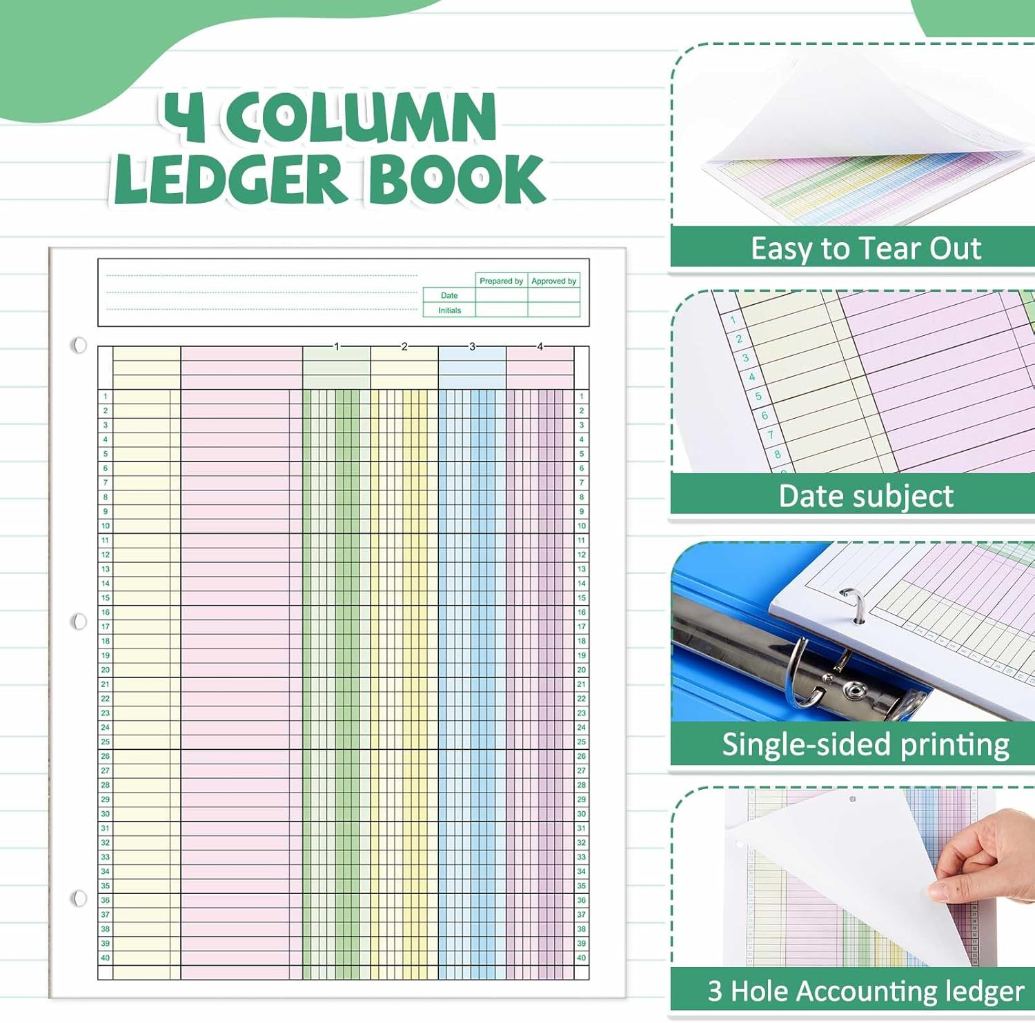 2 Pads 4 Column Ledger Book Colorful Analysis Pad 8.5″ X 11″ 100 Sheets 4 Column