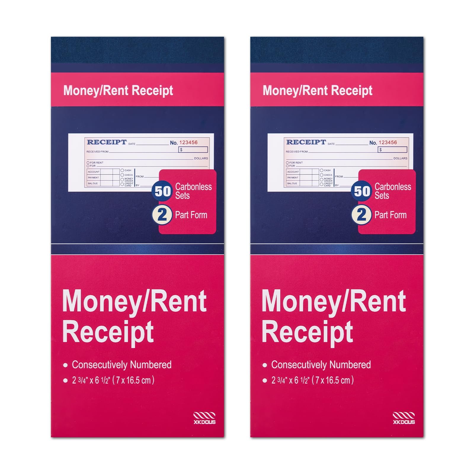 2 Pack Money and Rent Receipt Book, 2-Part Carbonless, 2-3/4″ x 6-1/2″ Receip…