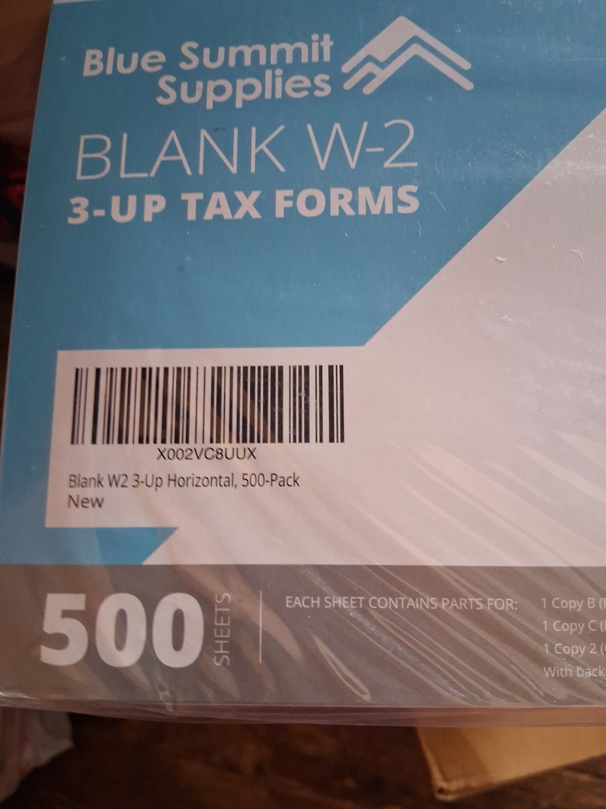 Blue Summit Blank W-2 3-UP Tax Forms 500 Employee Sets Perforated Laser Inkjet