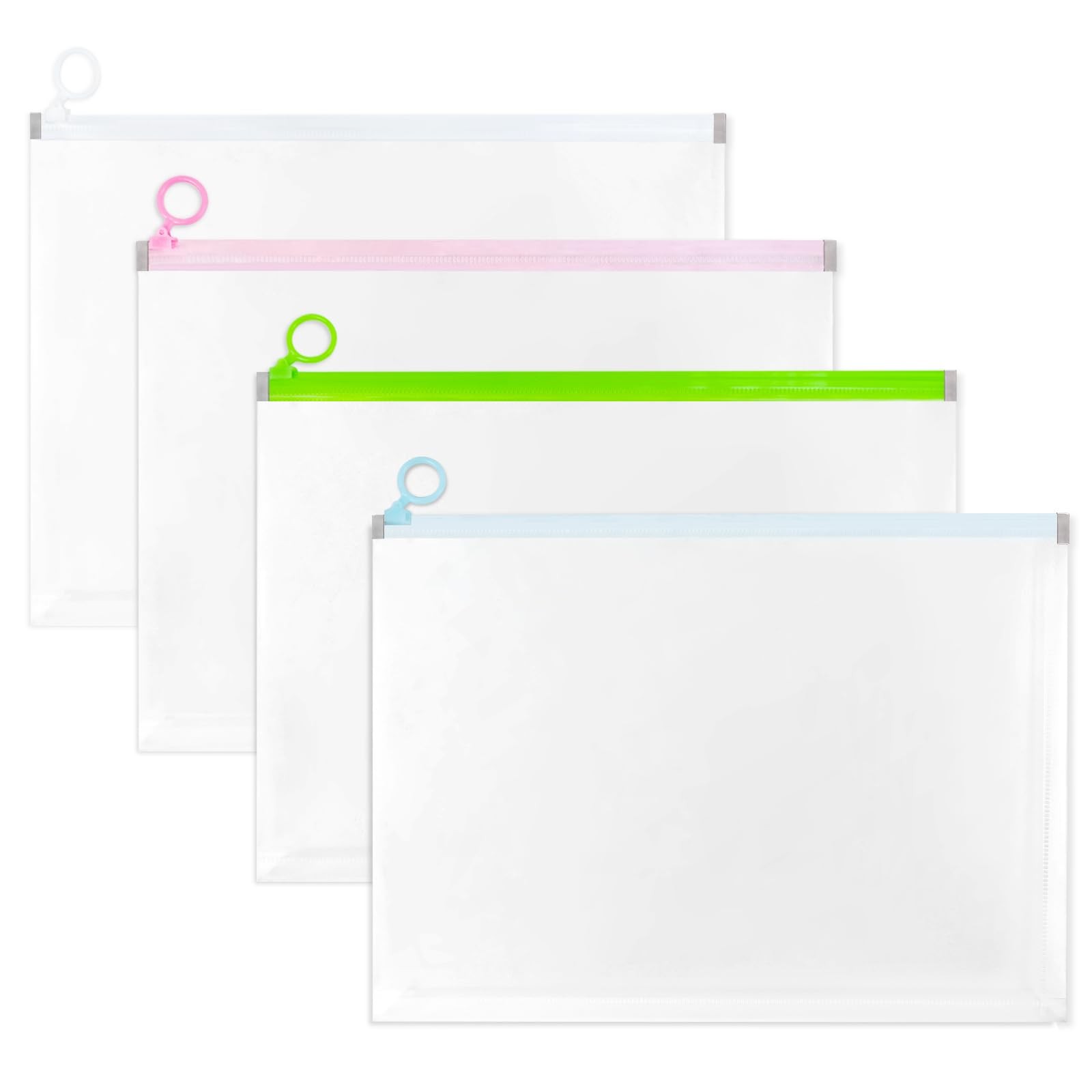 4 Pcs Clear Plastic Envelopes, A4 Letter Size Poly Zip Envelopes Multicolour