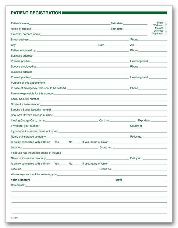 4047 Dental Patient Registration Forms 1 Sided No Hole Punch 7 3/4 x 10″ QTY 250