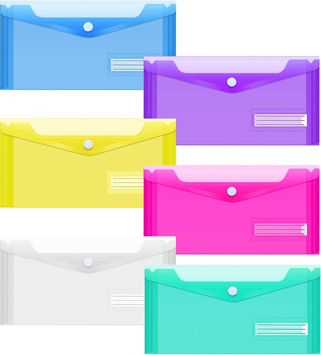 24 Pack A6 Plastic Pencil Pouch, Clear File Envelopes with Label Pocket, School