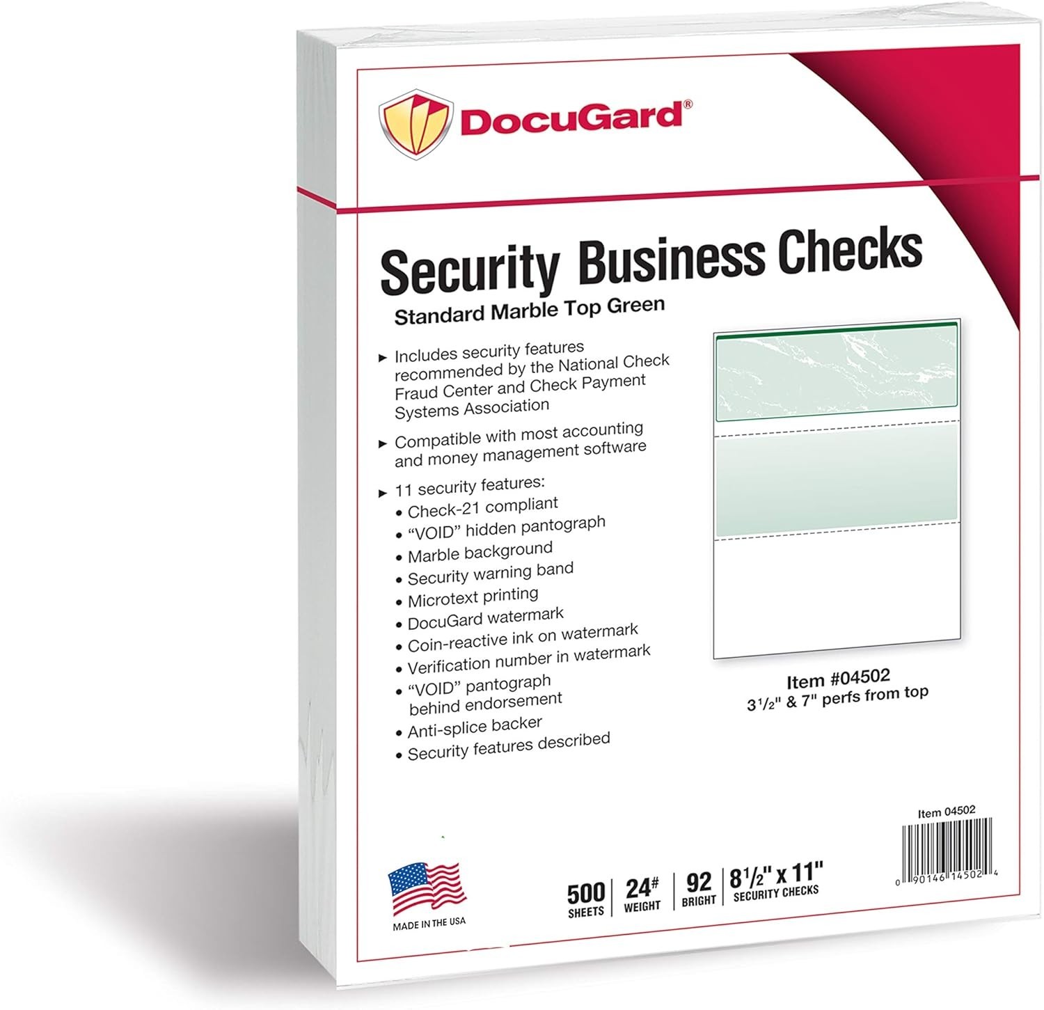 Secure and Stylish Green Marble Business Checks, 500 Sheets – ANSI Compliant