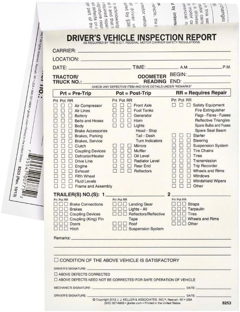 Drivers Vehicle Inspection Report Book Pre Post Trip DVIR 2 Ply Carbonless 5Pk