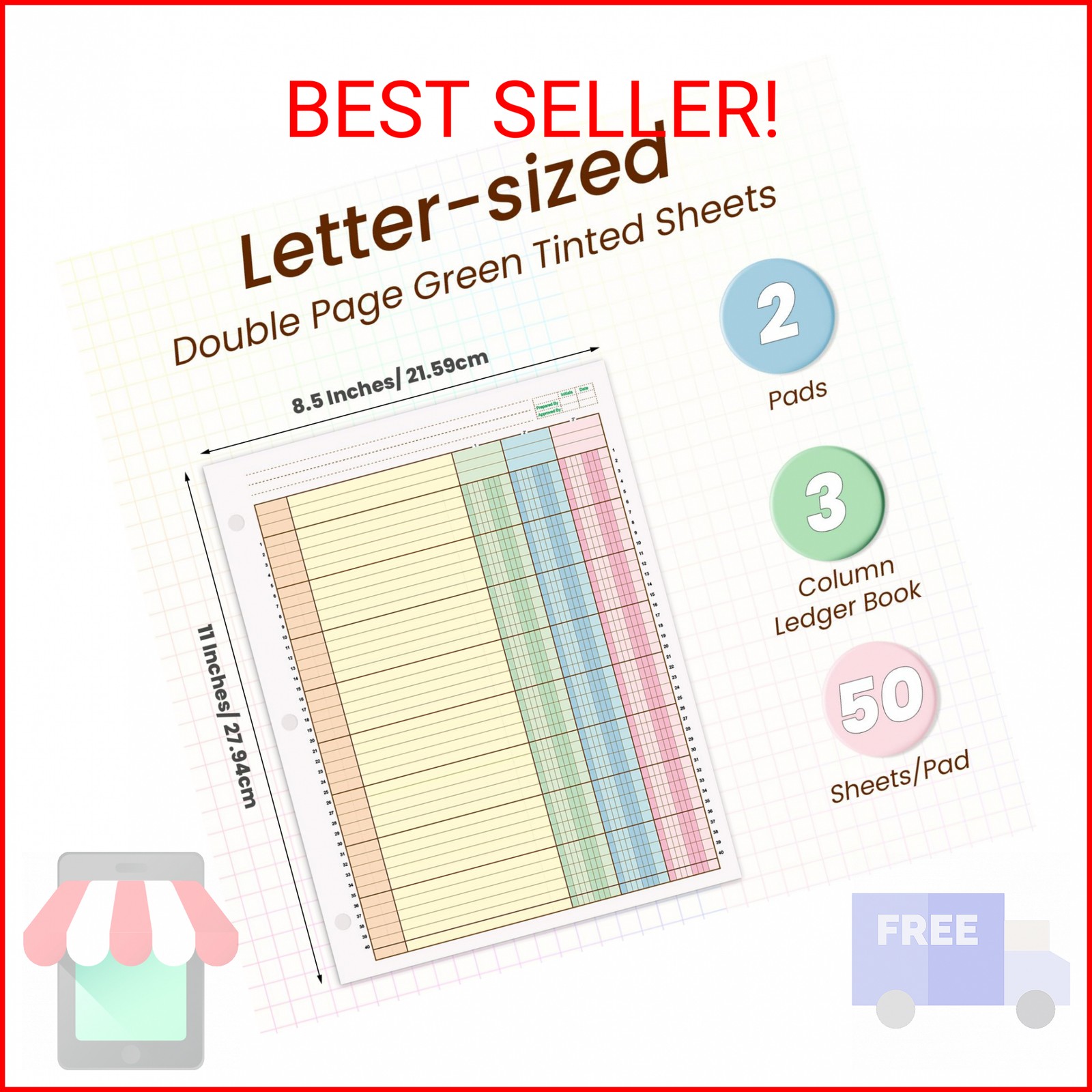 gisgfim 2 Pads 100 Sheets Columnar Analysis Pad 3 Hole Punch Accounting Ledger B