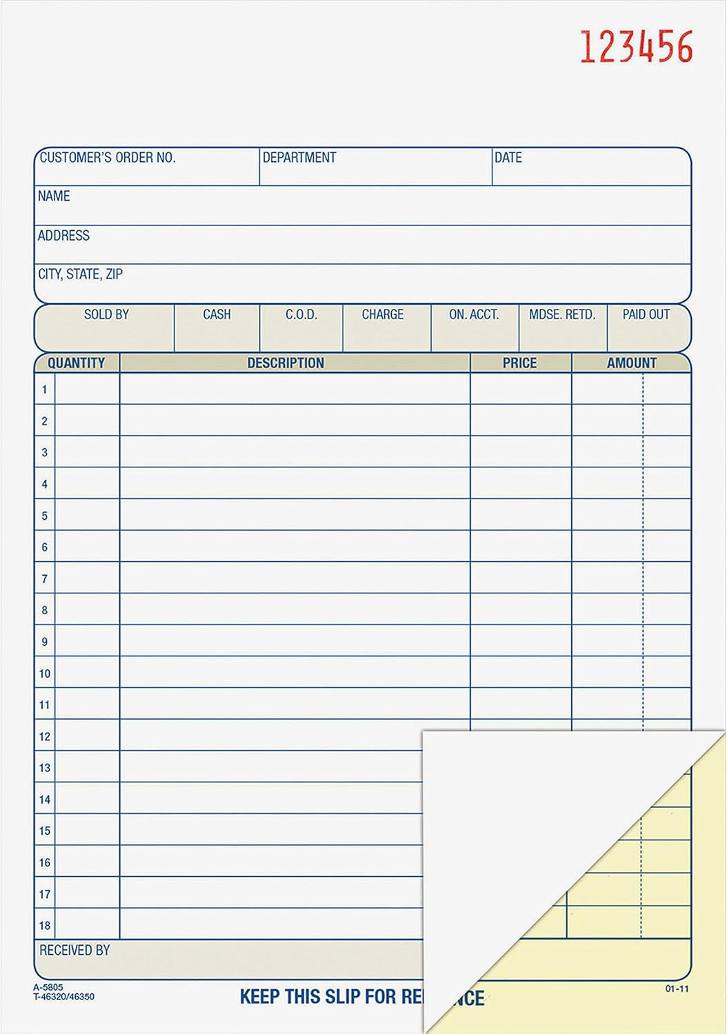 Sales Order Book, 2-Part, Carbonless, White/Canary, 5-9/16 X 8-7/16 Inches, 50 S