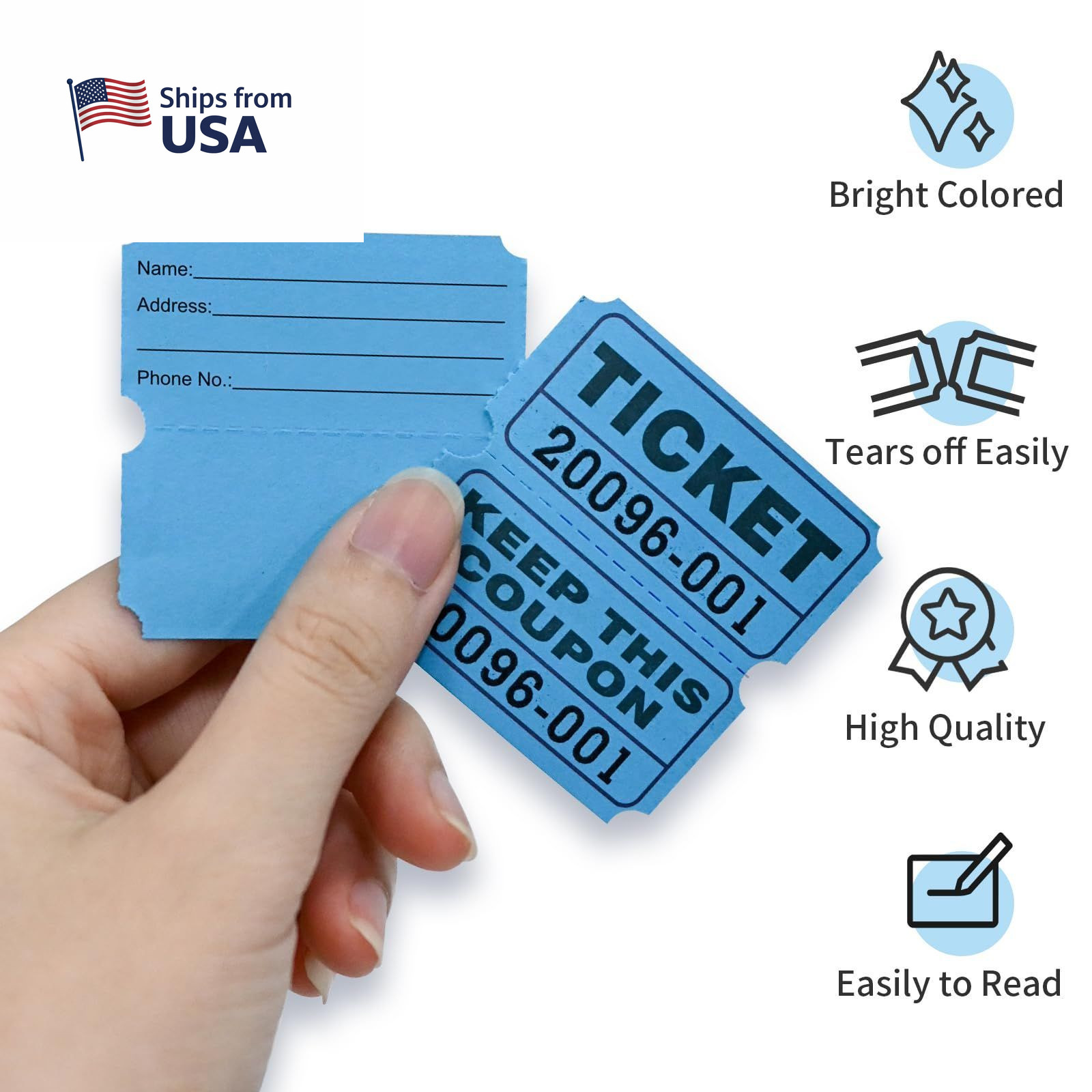L LIKED Raffle Tickets Double Rolls 1000 4.5 x x 2.0 inches, 1000 Blue