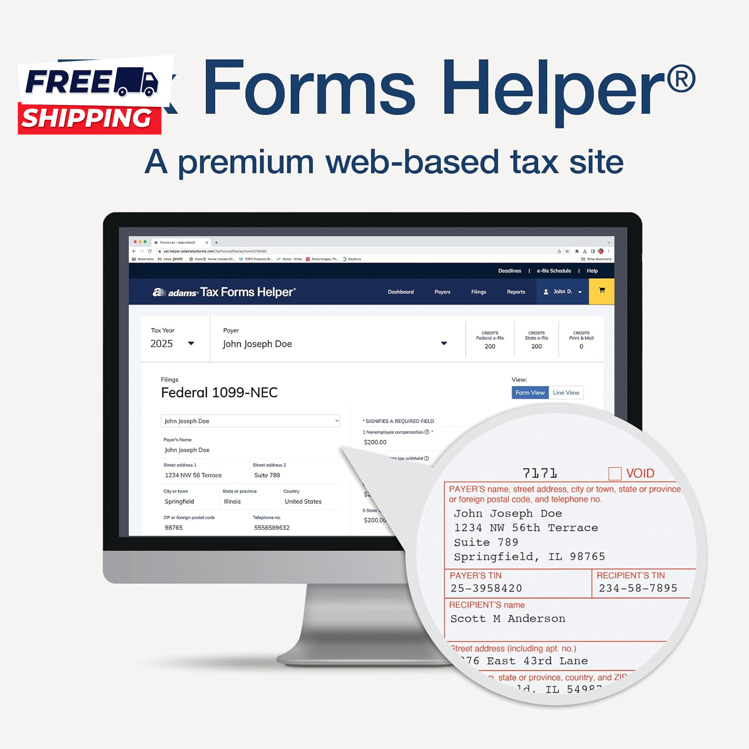 1099 NEC Forms 2025 4-Part Kit for 50 Recipients Includes 6 1096 Forms
