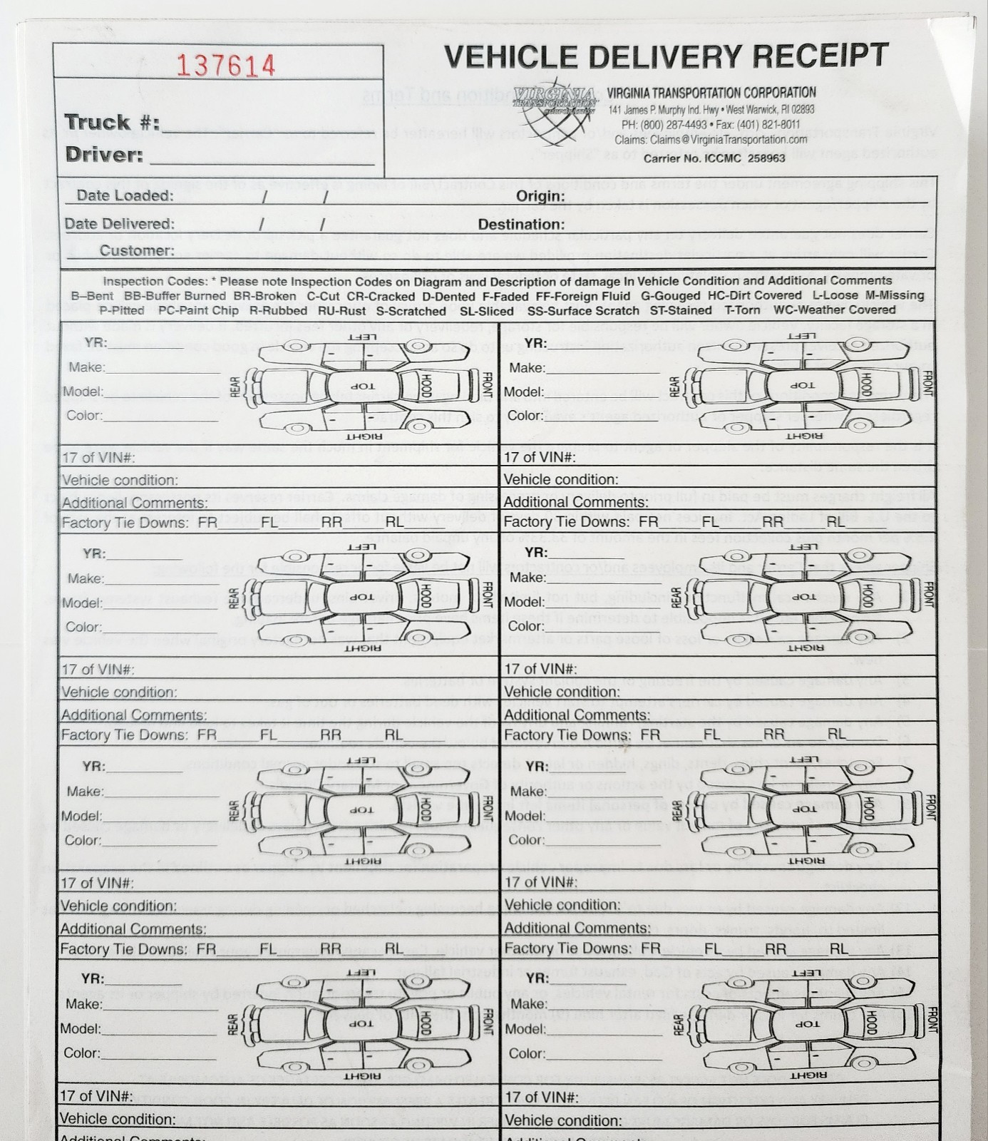 Vehicle Delivery Forms Lot Of 100 Unused Triplicate NCR VTC Transport Auto DWYY