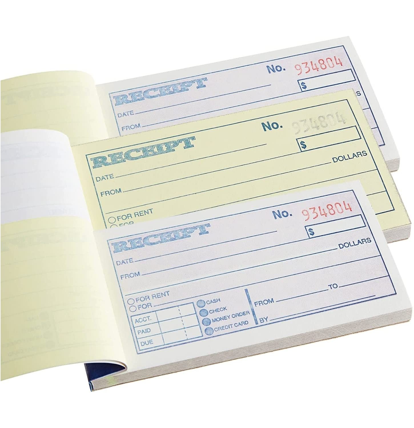3 Books Money And Rent Receipt 2-3/4 x 5-3/8 Inches 2-Parts Carbonless White
